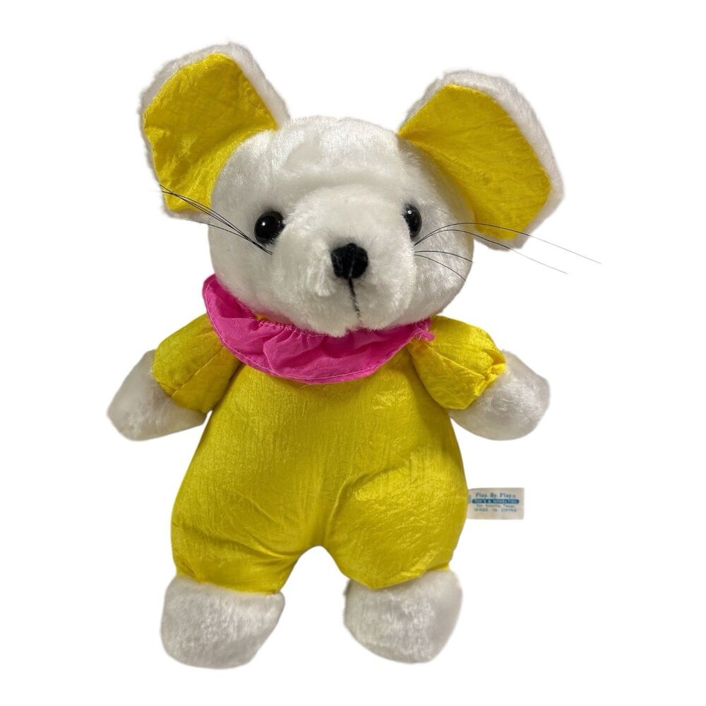 Vintage Plush/Parachute Mouse Stuffed Animal  10.5” Yellow Toy